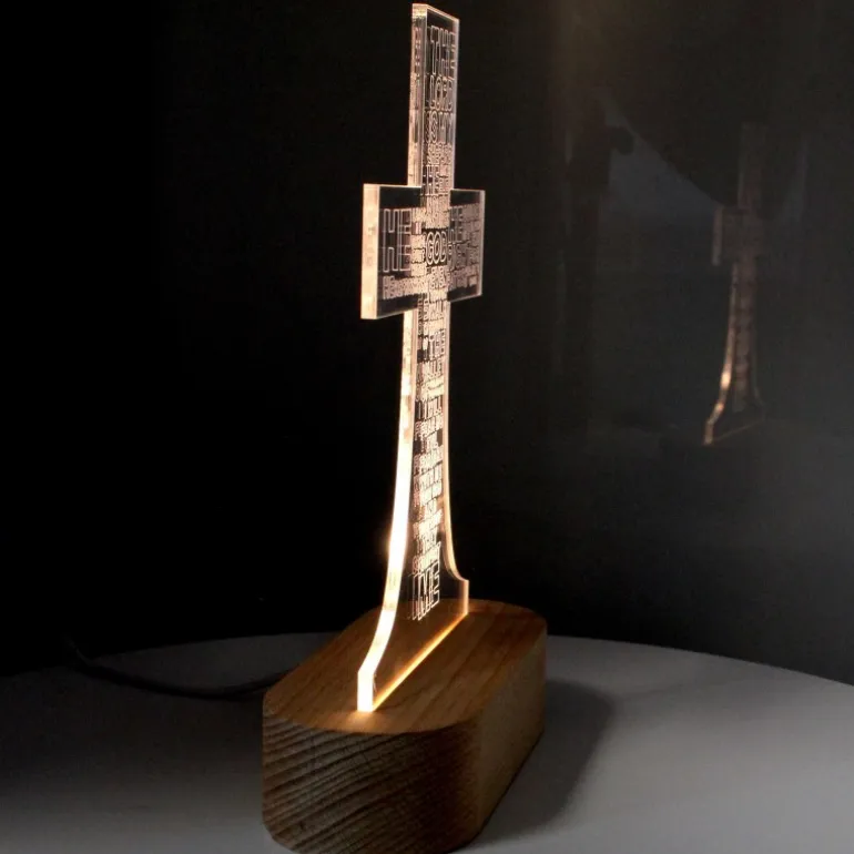 Palais du Rosaire Croix LED avec texte religieux^ Lampe | Croix Religieuse
