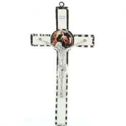 Palais du Rosaire Croix Marie qui Défait les Noeuds en métal et fond blanc 10x18cm^ Médaille Et Croix Métal | Crucifix Métal