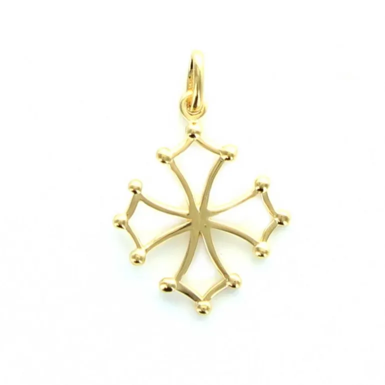 Palais du Rosaire Croix Occitane en plaqué or 30mm^ Croix En Pendentif | Médaille Et Croix Plaqué Or