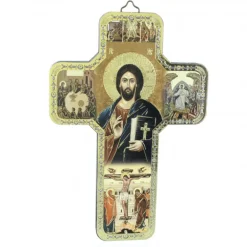Palais du Rosaire Croix Pantocrate Style Byzantin en bois avec dorure^ Croix Religieuse