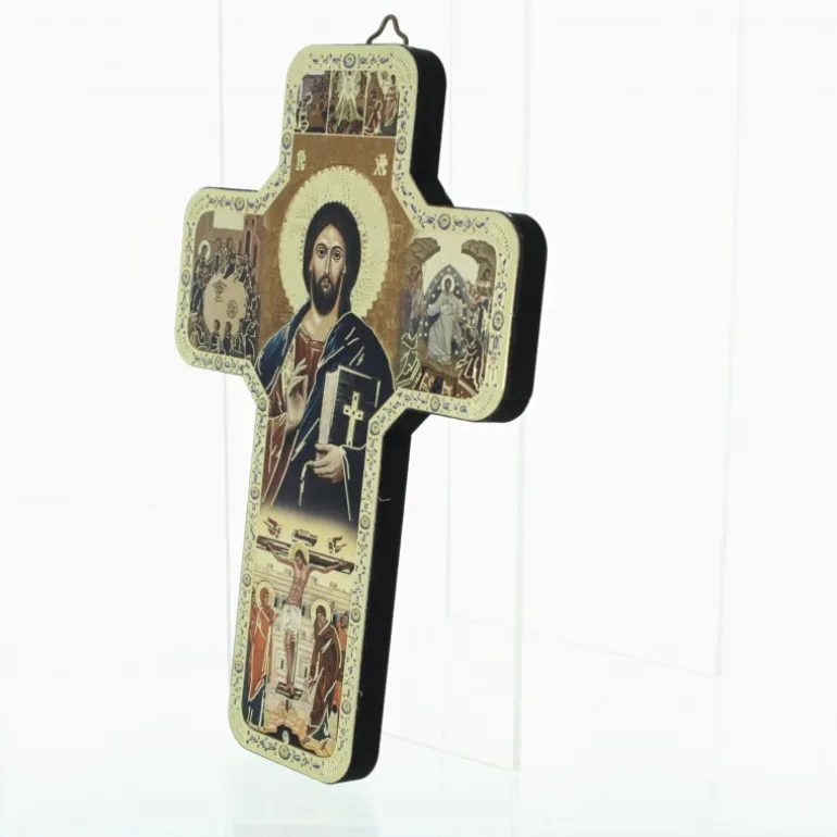 Palais du Rosaire Croix Pantocrate Style Byzantin en bois avec dorure^ Croix Religieuse