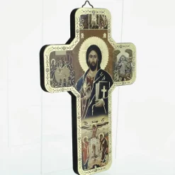 Palais du Rosaire Croix Pantocrate Style Byzantin en bois avec dorure^ Croix Religieuse