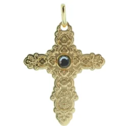 Palais du Rosaire Croix Plaquée Or style barroque avec un strass noir^ Croix En Pendentif | Médaille Et Croix Plaqué Or