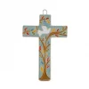 Palais du Rosaire Croix Religieuse en Céramique décorée d'une Colombe 10cm^ Croix Religieuse