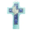 Palais du Rosaire Croix religieuse en verre illustrée d'une colombe 8x12cm^ Croix Religieuse
