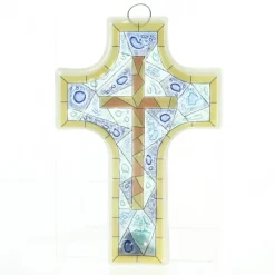 Palais du Rosaire Croix Religieuse en verre illustration vitrail 8x12cm^ Croix Religieuse