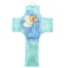 Palais du Rosaire Croix religieuse en verre illustrée d'un ange priant 8x12cm^ Croix Religieuse
