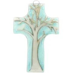 Palais du Rosaire Croix religieuse en verre illustrée d'un arbre de vie 8x12cm^ Croix Religieuse