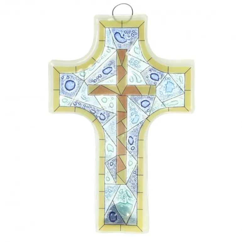 Palais du Rosaire Croix Religieuse en verre illustration vitrail 8x12cm^ Croix Religieuse