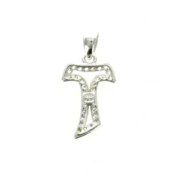 Palais du Rosaire Croix Tau en argent 15 mm recouverte de strass^ Croix En Pendentif | Médaille Et Croix Argent