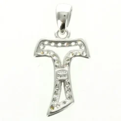 Palais du Rosaire Croix Tau en argent 15 mm recouverte de strass^ Croix En Pendentif | Médaille Et Croix Argent