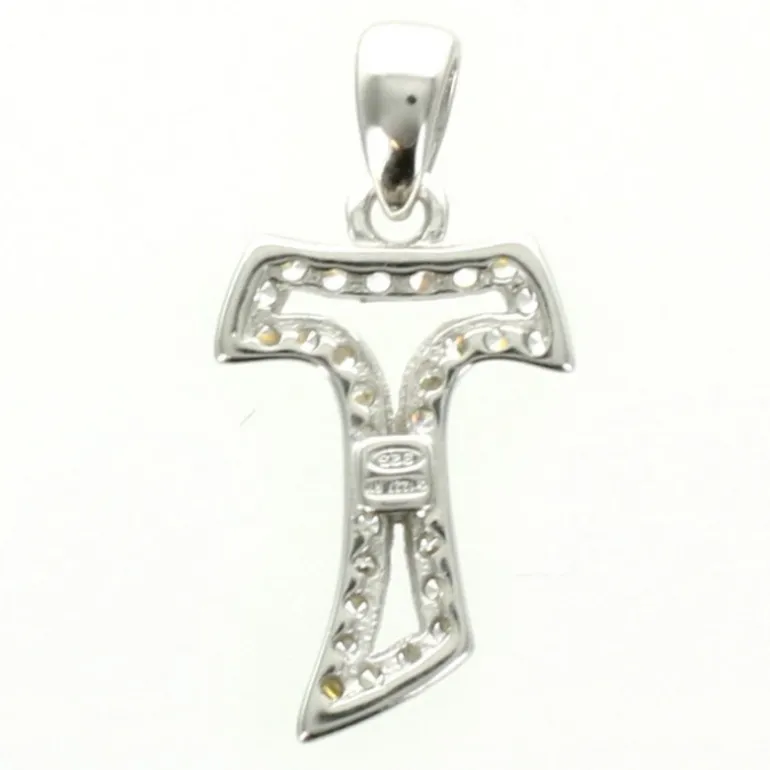 Palais du Rosaire Croix Tau en argent 15 mm recouverte de strass^ Croix En Pendentif | Médaille Et Croix Argent