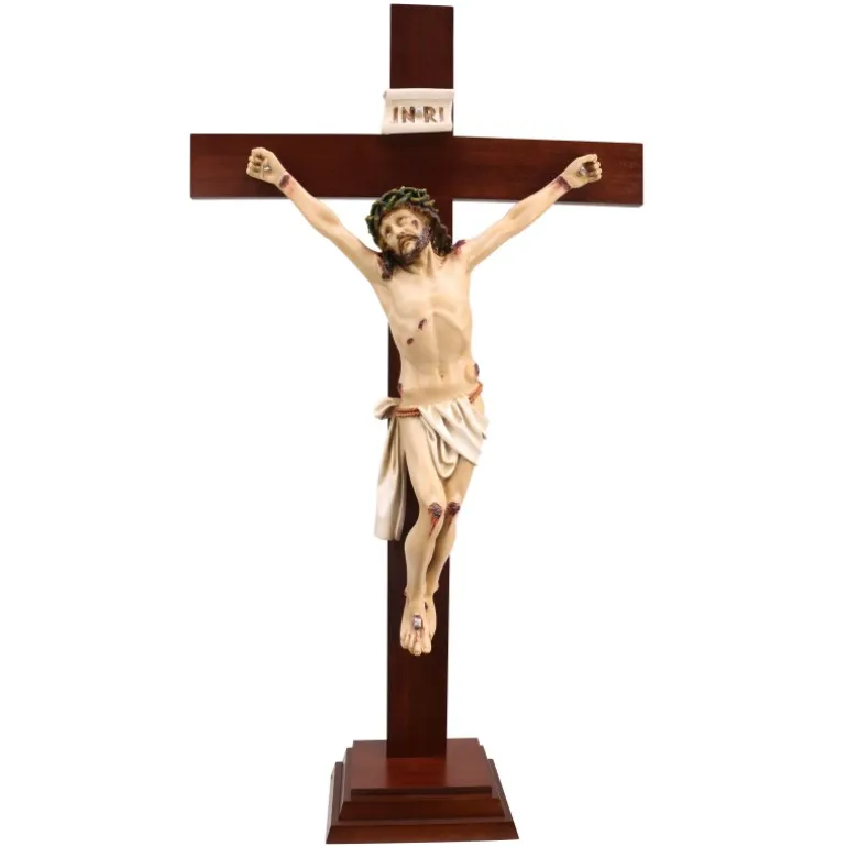 Palais du Rosaire Crucifix à poser en résine colorée 127cm^ Crucifix Résine | Crucifix Bois