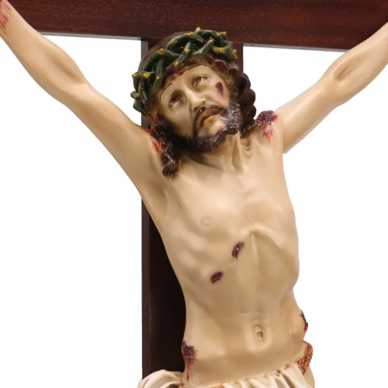 Palais du Rosaire Crucifix à poser en résine colorée 127cm^ Crucifix Résine | Crucifix Bois