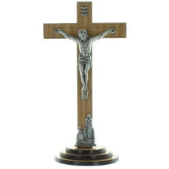 Palais du Rosaire Crucifix bois à poser avec le Christ et l'Apparition de Lourdes argentés 18cm^ Crucifix Bois
