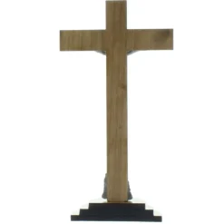 Palais du Rosaire Crucifix bois à poser avec le Christ et l'Apparition de Lourdes argentés 18cm^ Crucifix Bois