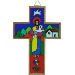 Palais du Rosaire Crucifix bois avec le Christ Bon Pasteur 12cm^ Croix Religieuse | Crucifix Bois