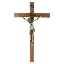 Palais du Rosaire Crucifix bois Christ couleur bronze avec auréole 43 cm^ Crucifix Bois