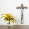 Palais du Rosaire Crucifix bois Christ et Apparition de Lourdes argentés 16,5 cm^ Crucifix Bois