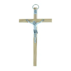 Palais du Rosaire Crucifix bois d'olivier et Christ argenté 10,5 cm^ Crucifix Bois
