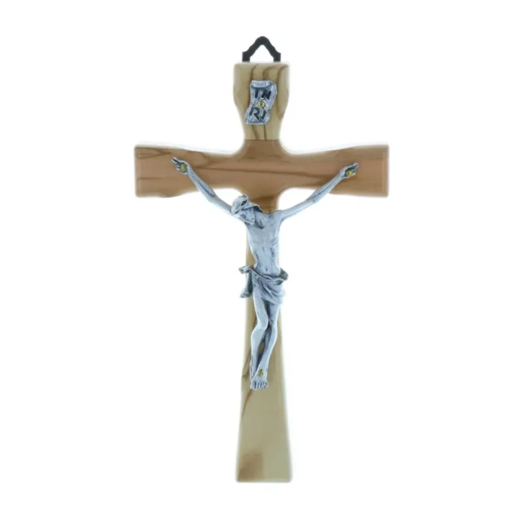 Palais du Rosaire Crucifix bois et Christ argenté 17 cm^ Crucifix Bois