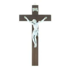 Palais du Rosaire Crucifix bois foncé et Christ argenté 16 cm^ Crucifix Bois