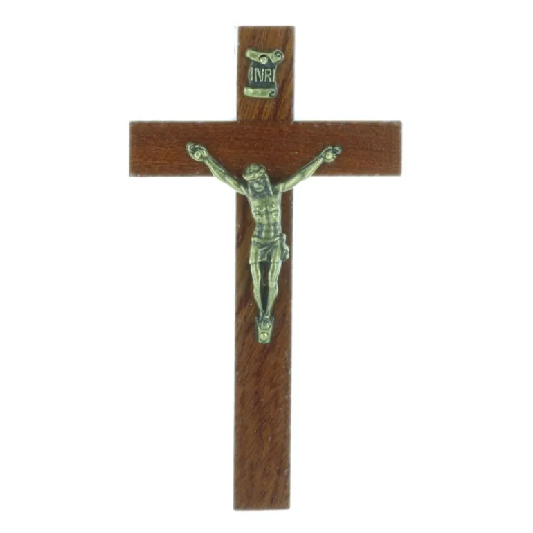 Palais du Rosaire Crucifix bois foncé et Christ argenté 10,5 cm^ Crucifix Bois