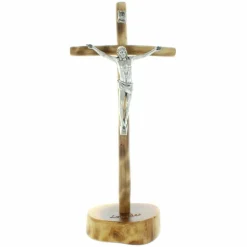 Palais du Rosaire Crucifix bois sur socle en bois avec le Christ argenté 21cm^ Crucifix Bois