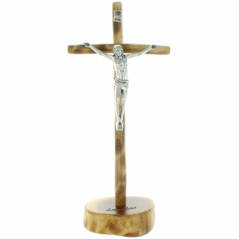 Palais du Rosaire Crucifix bois sur socle en bois avec le Christ argenté 21cm^ Crucifix Bois