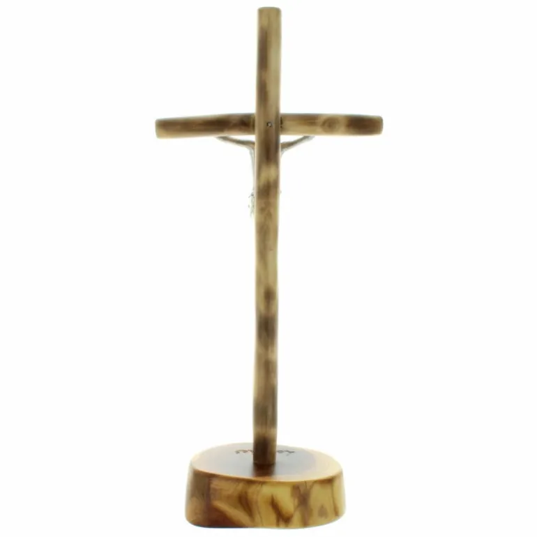 Palais du Rosaire Crucifix bois sur socle en bois avec le Christ argenté 21cm^ Crucifix Bois