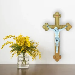 Palais du Rosaire Crucifix bois trilobé et Christ argenté 16 cm^ Crucifix Bois