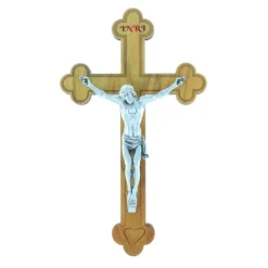 Palais du Rosaire Crucifix bois trilobé et Christ argenté 16 cm^ Crucifix Bois