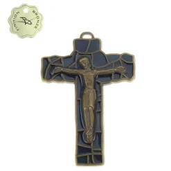Palais du Rosaire Crucifix Bronze finitions émaillé bleu foncé 8cm^ Crucifix Métal