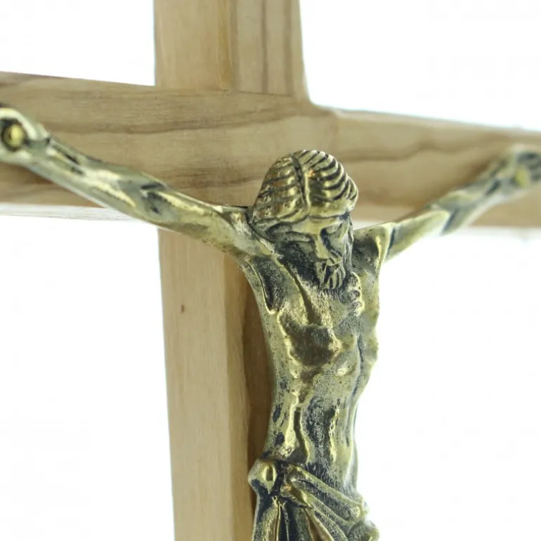 Palais du Rosaire Crucifix Christ de Cluny en bronze sur croix d'olivier 15 cm^ Crucifix Bois