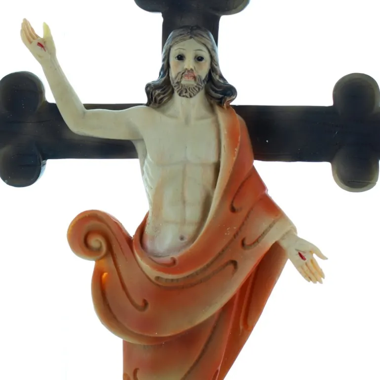 Palais du Rosaire Crucifix Christ Ressuscité en résine colorée 22cm^ Crucifix Bois