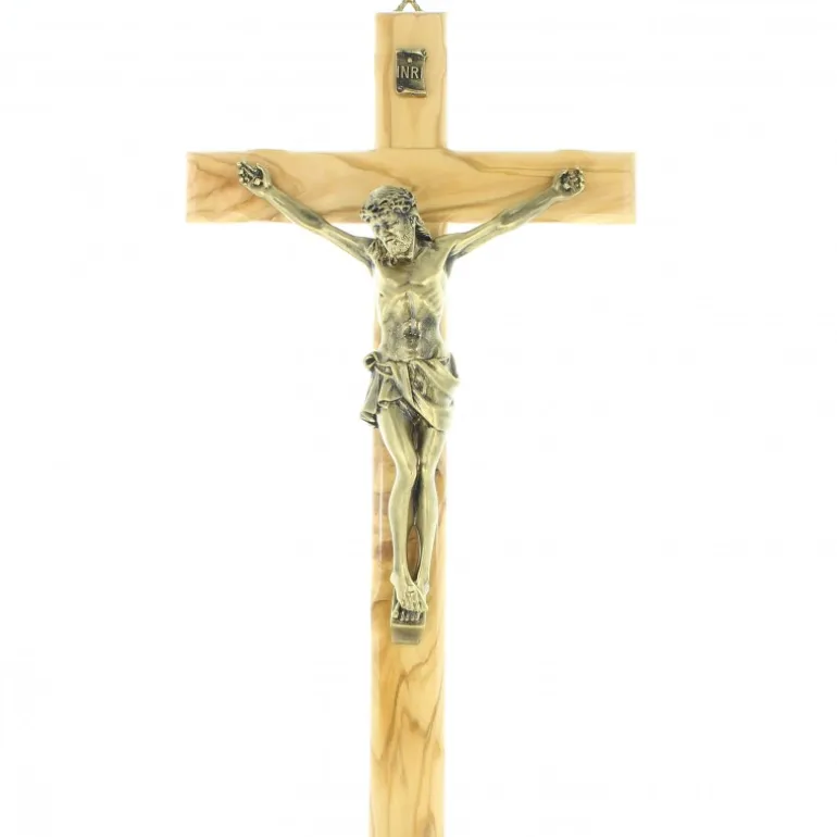 Palais du Rosaire Crucifix de 50cm en bois d'olivier et Christ doré^ Crucifix Bois