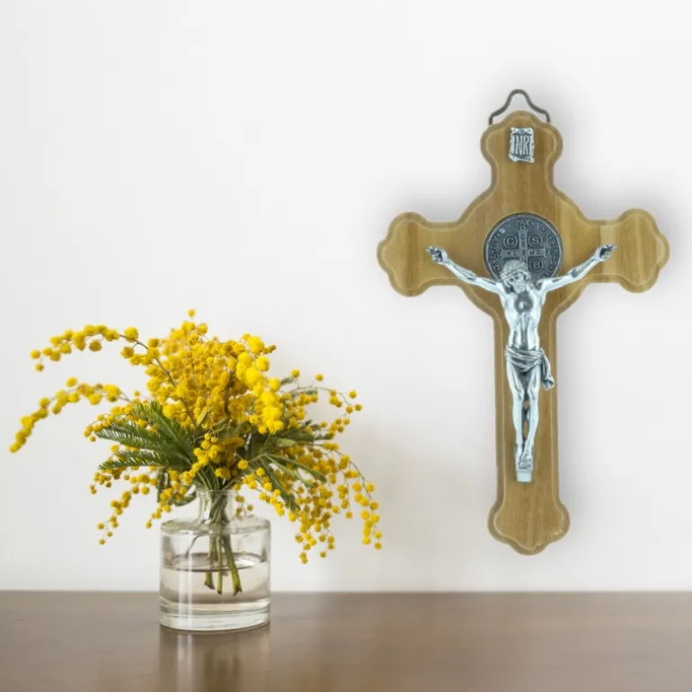 Palais du Rosaire Crucifix de Saint Benoît en bois d'olivier 10cm^ Crucifix Bois