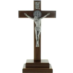 Palais du Rosaire Crucifix de Saint Benoît en bois sur socle 30cm^ Crucifix Bois