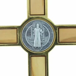 Palais du Rosaire Crucifix de Saint Benoît en bois d'olivier et métal doré 13cm^ Crucifix Bois