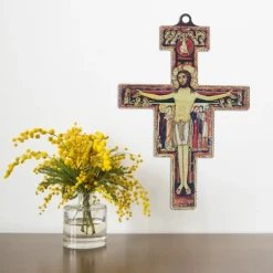 Palais du Rosaire Crucifix de Saint Damien en bois 14 cm^ Croix Religieuse | Crucifix Bois