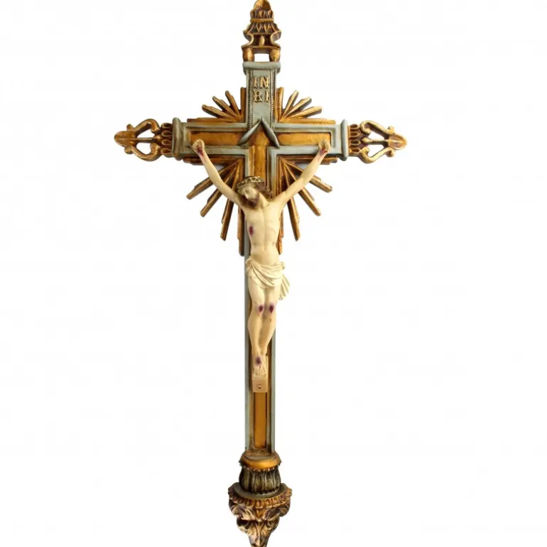 Palais du Rosaire Crucifix de style baroque 65 cm à suspendre en résine^ Crucifix Résine | Statue De Grande Taille