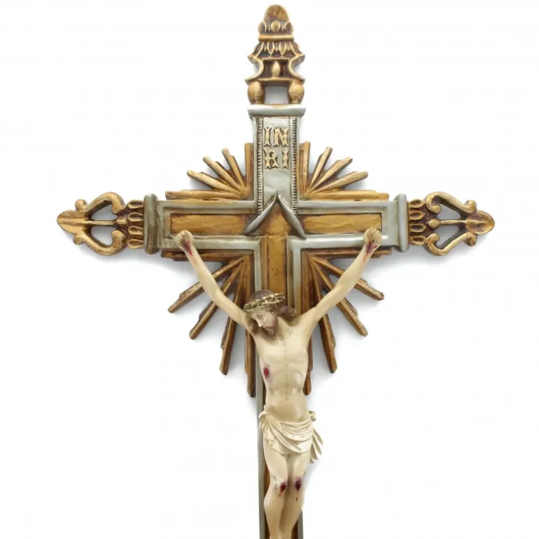 Palais du Rosaire Crucifix de style baroque 65 cm à suspendre en résine^ Crucifix Résine | Statue De Grande Taille