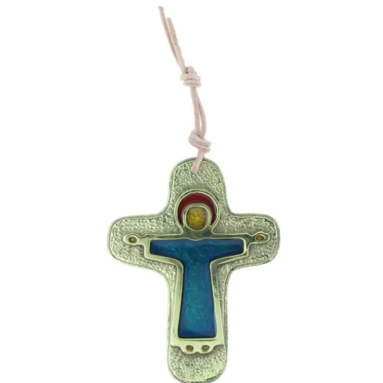 Palais du Rosaire Crucifix du Christ Glorieux en bronze émaillé 8.5cm^ Crucifix Métal