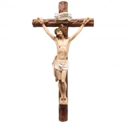 Palais du Rosaire Crucifix effet bois brut avec Christ en résine colorée 61 cm^ Crucifix Résine | Crucifix Bois