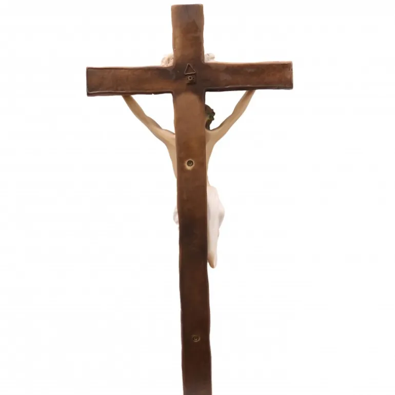 Palais du Rosaire Crucifix effet bois brut avec Christ en résine colorée 61 cm^ Crucifix Résine | Crucifix Bois