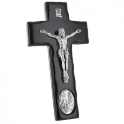 Palais du Rosaire Crucifix en bois avec médaille de l'Apparition de Lourdes^ Crucifix Bois