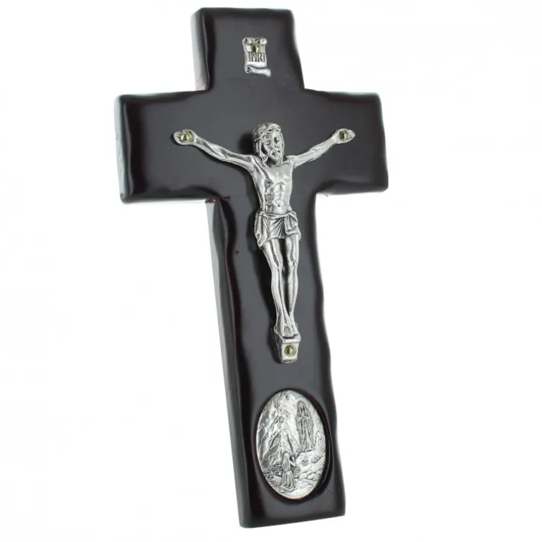 Palais du Rosaire Crucifix en bois avec médaille de l'Apparition de Lourdes^ Crucifix Bois