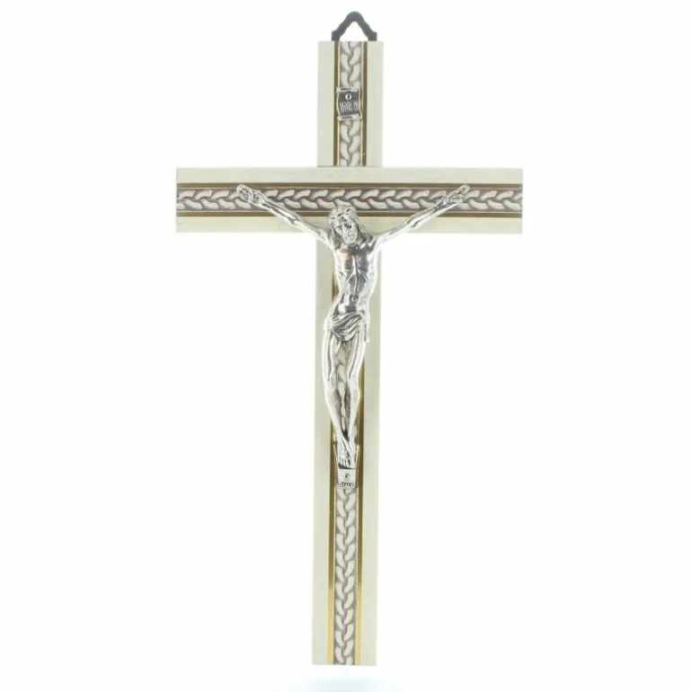 Palais du Rosaire Crucifix en bois blanc avec Christ en métal 20 cm^ Crucifix Bois