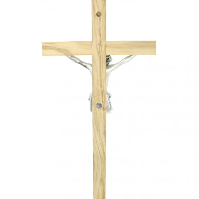 Palais du Rosaire Crucifix en bois d'olivier et Christ en métal de 33cm^ Croix Religieuse | Crucifix Bois