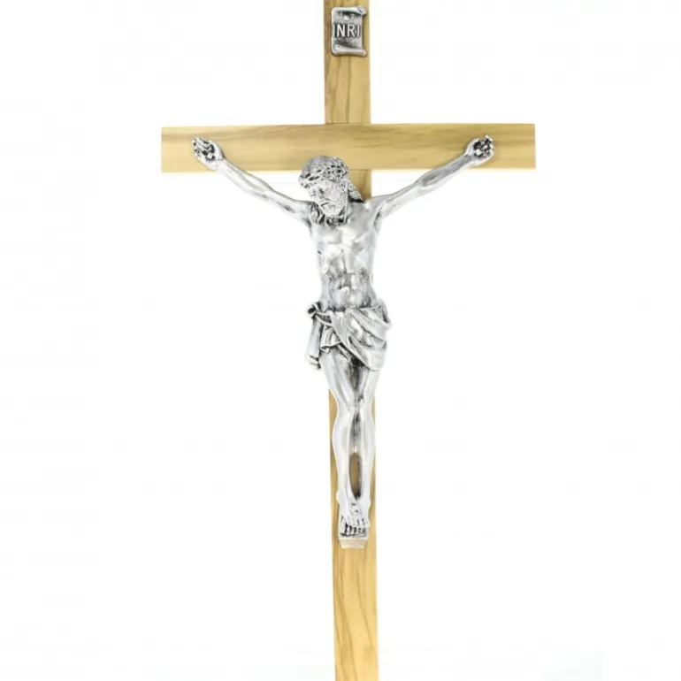 Palais du Rosaire Crucifix en bois d'olivier et Christ en métal de 33cm^ Croix Religieuse | Crucifix Bois